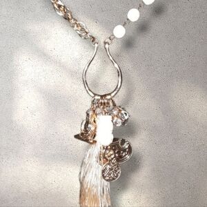 Buddha multi charm pendant gemstone bead goldtone necklace tassel Tribal